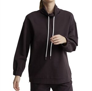 Varley Warwick Chocolate Plum Funnel Neck Side Zip Drawstring Oversized Small